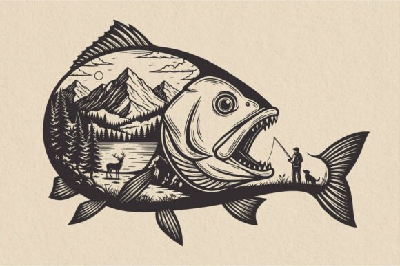Download Fishing Fish Landscape Mountain SVG, - Premium Resources